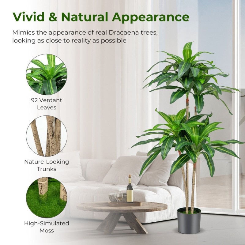 140 cm korkea tekodracaena vihreä 92 lehteä ruukussa