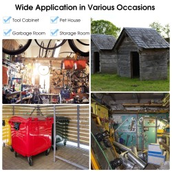 Tilava harmaa teräksinen varastokatos liukuovella ja rampilla