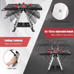 Kokoontaitettava monikäyttöinen työpöytä ja sahapukki, punainen/musta