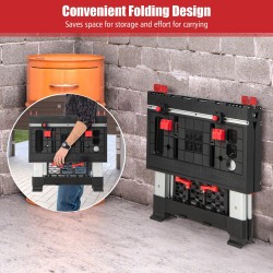 Kokoontaitettava monikäyttöinen työpöytä ja sahapukki, punainen/musta