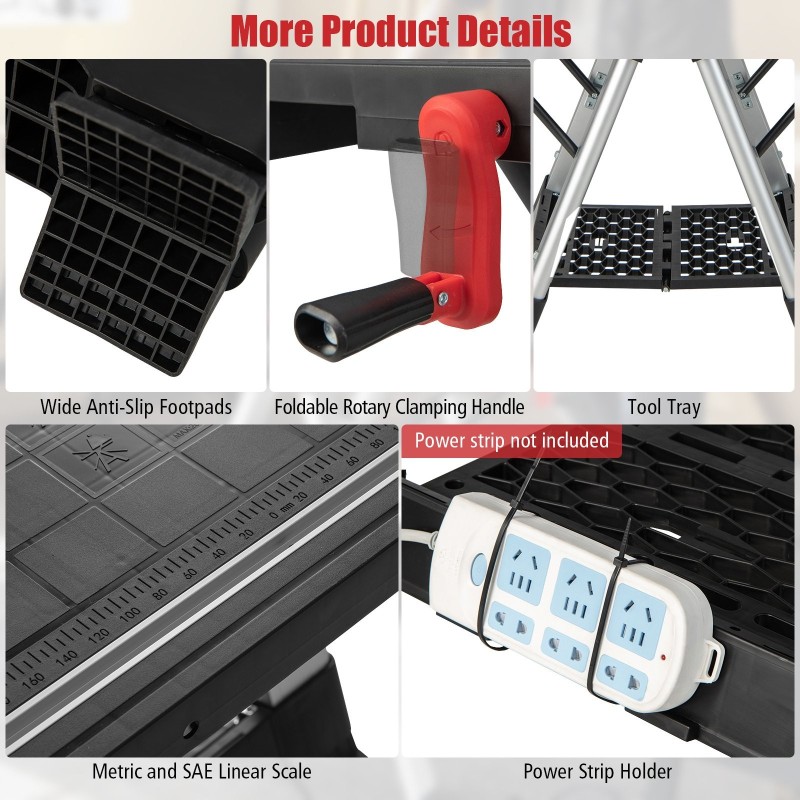 Kokoontaitettava monikäyttöinen työpöytä ja sahapukki, punainen/musta