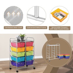 Rullaava säilytysvaunu 10 laatikolla, läpinäkyvä värikäs design