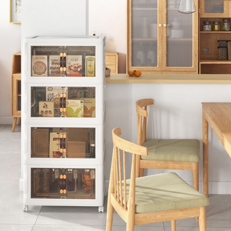 Pinottavat valkoiset säilytyslaatikot lukittavilla pyörillä 44 gal 4-taso