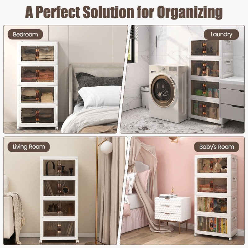 Pinottavat valkoiset säilytyslaatikot lukittavilla pyörillä 44 gal 4-taso