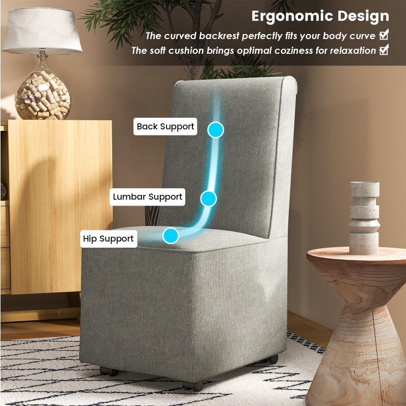 Moderni harmaa verhoiltu armless-aksenttituoli vastuskastimilla