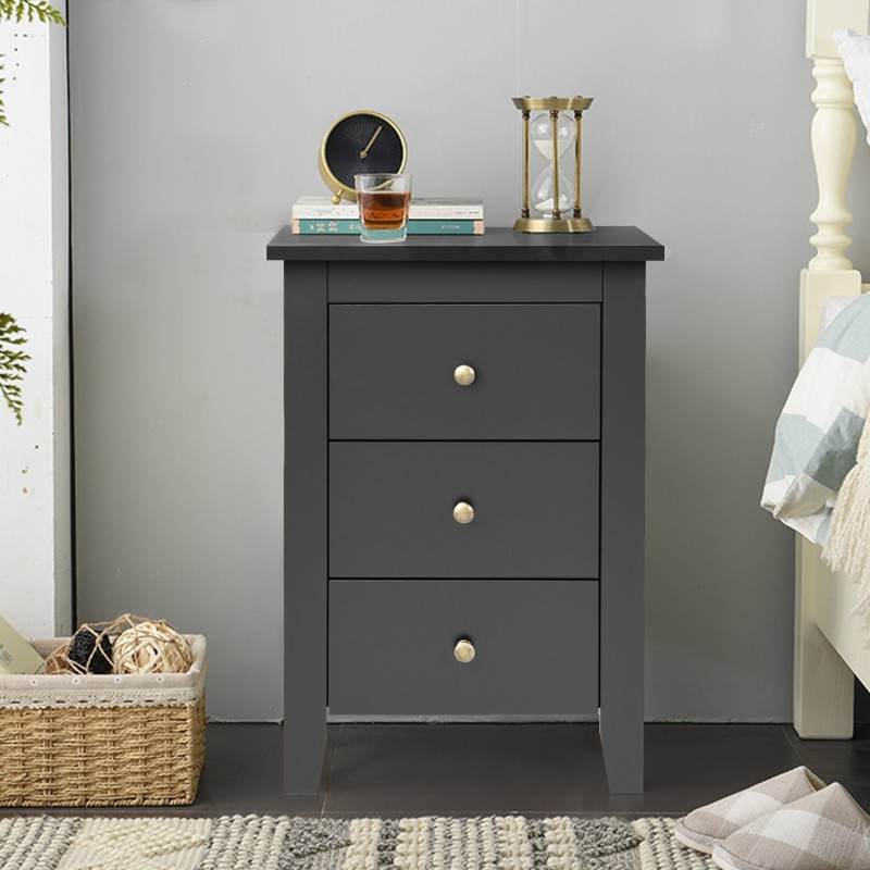 Musta yöpöytä 3 laatikolla, moderni ja kestävä muotoilu