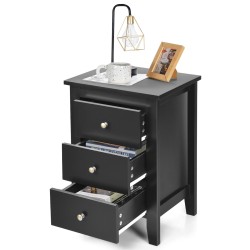 Musta yöpöytä 3 laatikolla, moderni ja kestävä muotoilu