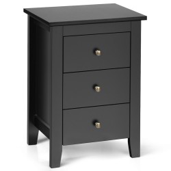 Musta yöpöytä 3 laatikolla, moderni ja kestävä muotoilu