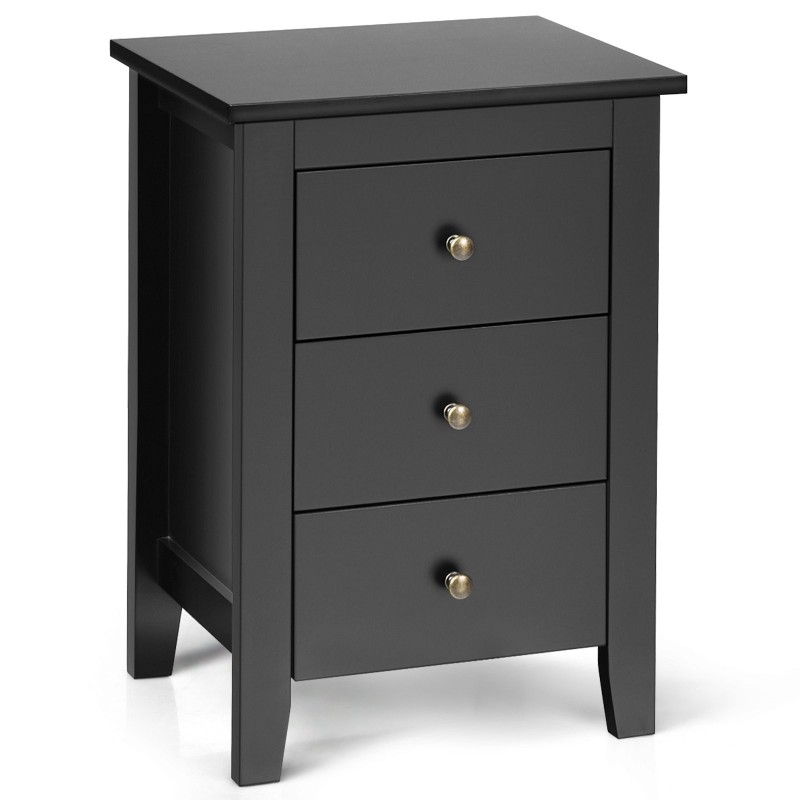 Musta yöpöytä 3 laatikolla, moderni ja kestävä muotoilu