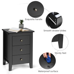 Musta yöpöytä 3 laatikolla, moderni ja kestävä muotoilu