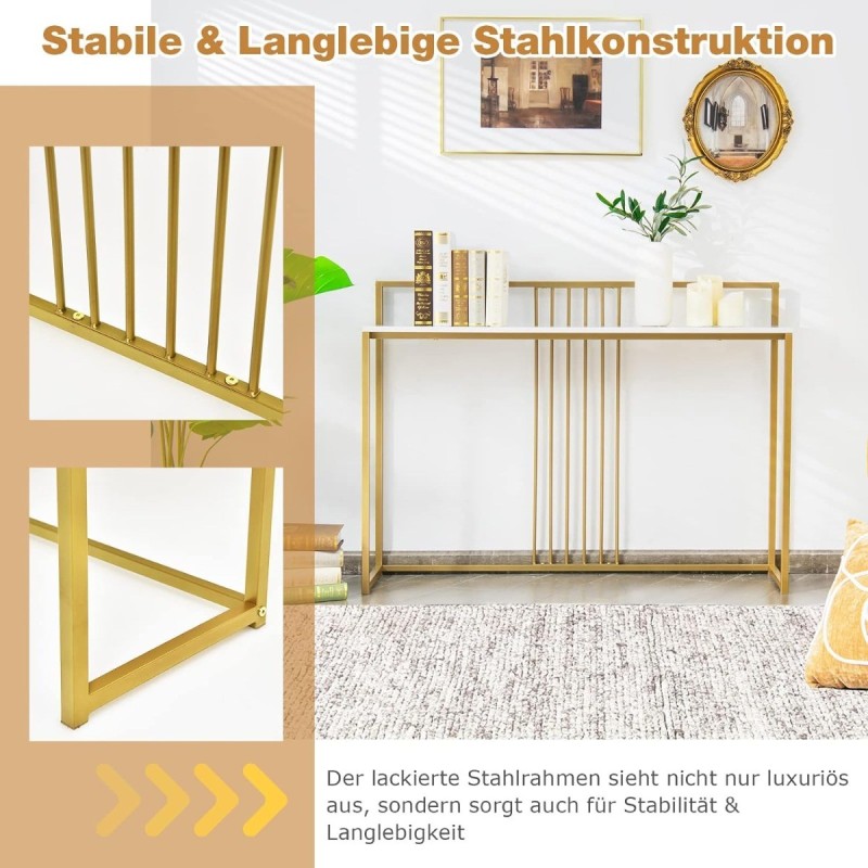 Valkoinen 120cm eteispöytä marmorikuvioisella kannella