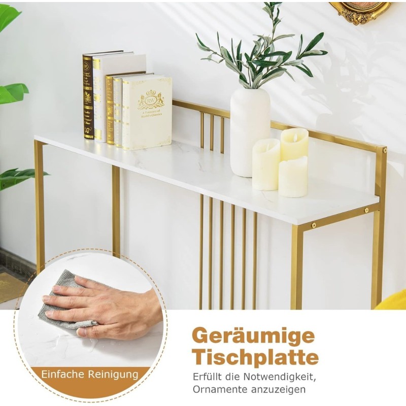 Valkoinen 120cm eteispöytä marmorikuvioisella kannella