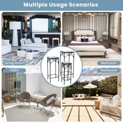 Kolmen sinisen mosaiikkikasvitelineen sarja metallirungolla