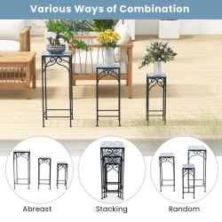 Kolmen sinisen mosaiikkikasvitelineen sarja metallirungolla