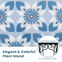 Kolmen sinisen mosaiikkikasvitelineen sarja metallirungolla