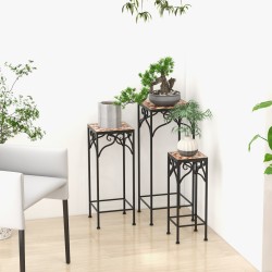 Kolmen mosaiikkikeltainen metallinen kasvitelineen sarja