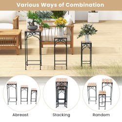 Kolmen mosaiikkikeltainen metallinen kasvitelineen sarja