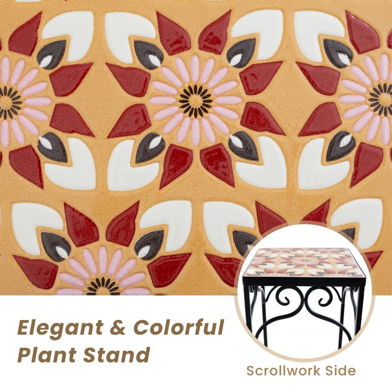 Kolmen mosaiikkikeltainen metallinen kasvitelineen sarja