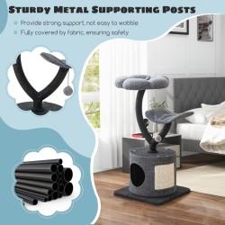 3-tasoinen harmaa kissatorni sisäkissoille raapimislaudalla