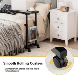 Korkeussäädettävä musta C-muotoinen kannettavan tietokoneen pöytä säilytyskorilla