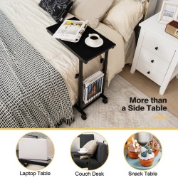 Korkeussäädettävä musta C-muotoinen kannettavan tietokoneen pöytä säilytyskorilla