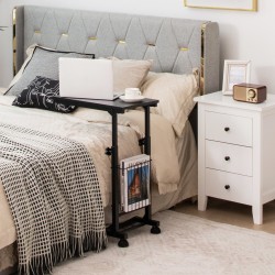 Korkeussäädettävä musta C-muotoinen kannettavan tietokoneen pöytä säilytyskorilla