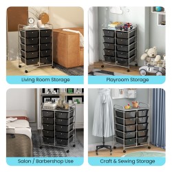 Musta liikuteltava säilytysvaunu 10 laatikolla ja pyörillä