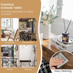 Kapea rustiikkinen ruskea konsolipöytä kahdella laatikolla