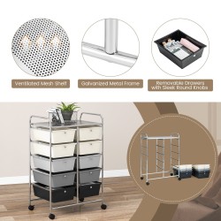 Monikäyttöinen säilytyskärry 10 laatikolla ja lukittavilla pyörillä