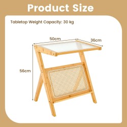 Bambu yöpöytä karkaistulla lasikannella, luonnollinen rottinkimuotoilu