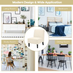 Pellavakangasverhoiltu armless-nojatuoli kumipuujaloilla - beige