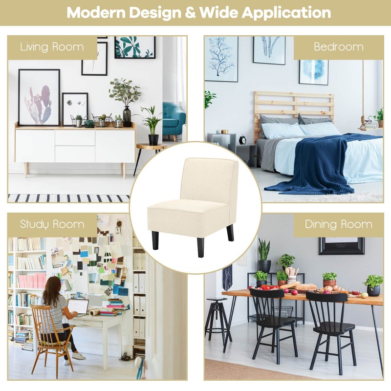 Pellavakangasverhoiltu armless-nojatuoli kumipuujaloilla - beige