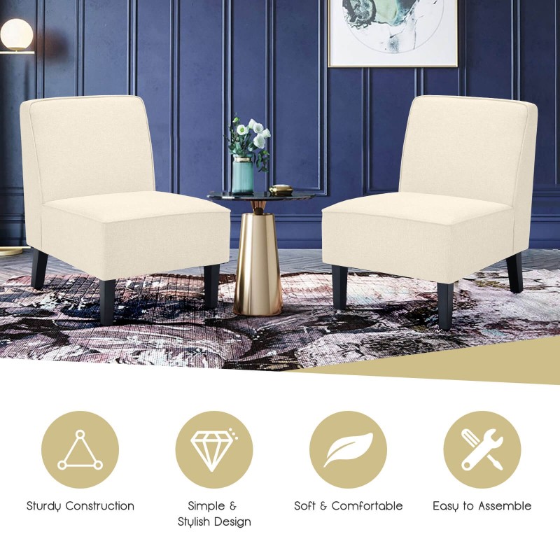 Pellavakangasverhoiltu armless-nojatuoli kumipuujaloilla - beige