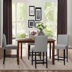 Kaksi harmaata pehmustettua baarijakkaraa matalalla selkänojalla