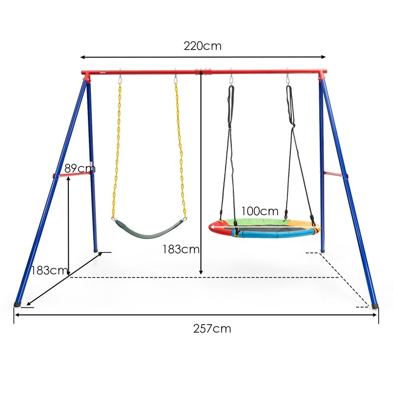 Suuri sininen metallinen keinuteline ulkoleikkeihin Suuri sininen metallinen keinuteline ulkoleikkeihin