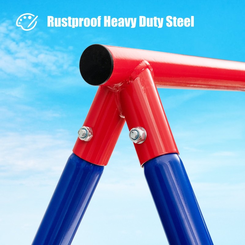 Suuri sininen metallinen keinuteline ulkoleikkeihin Suuri sininen metallinen keinuteline ulkoleikkeihin