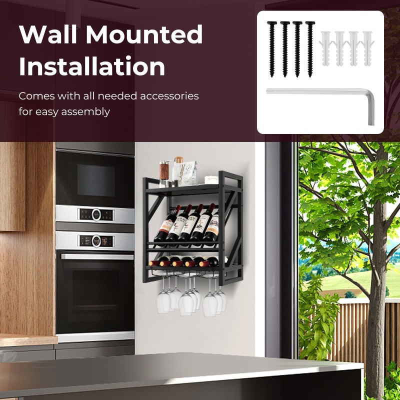 Seinään kiinnitettävä rustiikkinen viinikaappi tilaa säästäväksi säilytykseksi