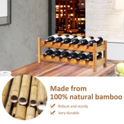 Kaksitasoinen bambu viinipulloteline, luonnollinen, 12 pullolle