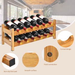 Kaksitasoinen bambu viinipulloteline, luonnollinen, 12 pullolle