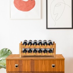 Kaksitasoinen bambu viinipulloteline, luonnollinen, 12 pullolle