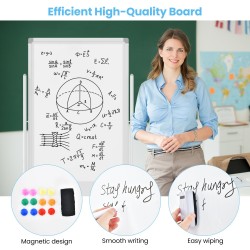 Käännettävä valkotaulu pyörillä ja tarvikkeilla, valkoinen