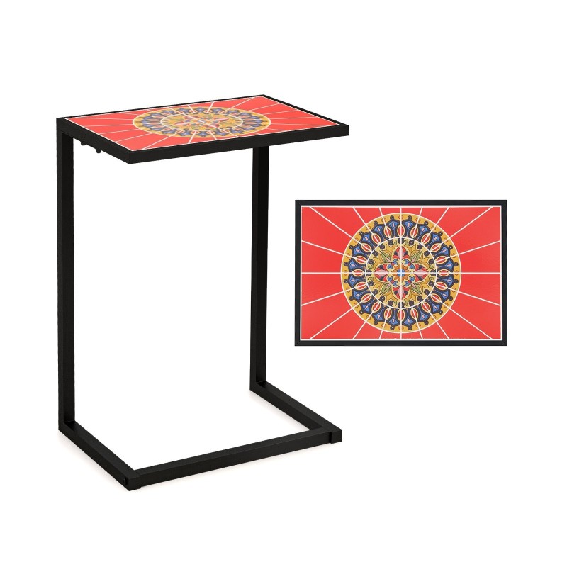 C-muotoinen ulkopöytä keraamisella kannella, punainen ja musta