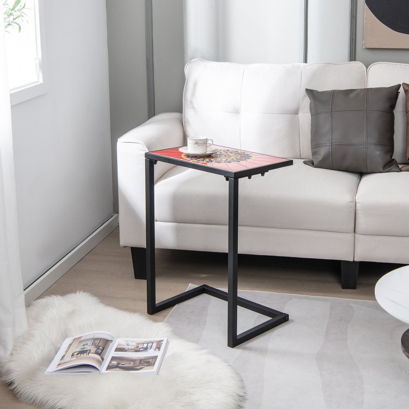 C-muotoinen ulkopöytä keraamisella kannella, punainen ja musta