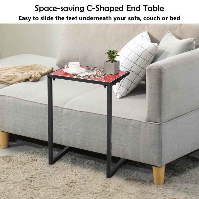 C-muotoinen ulkopöytä keraamisella kannella, punainen ja musta