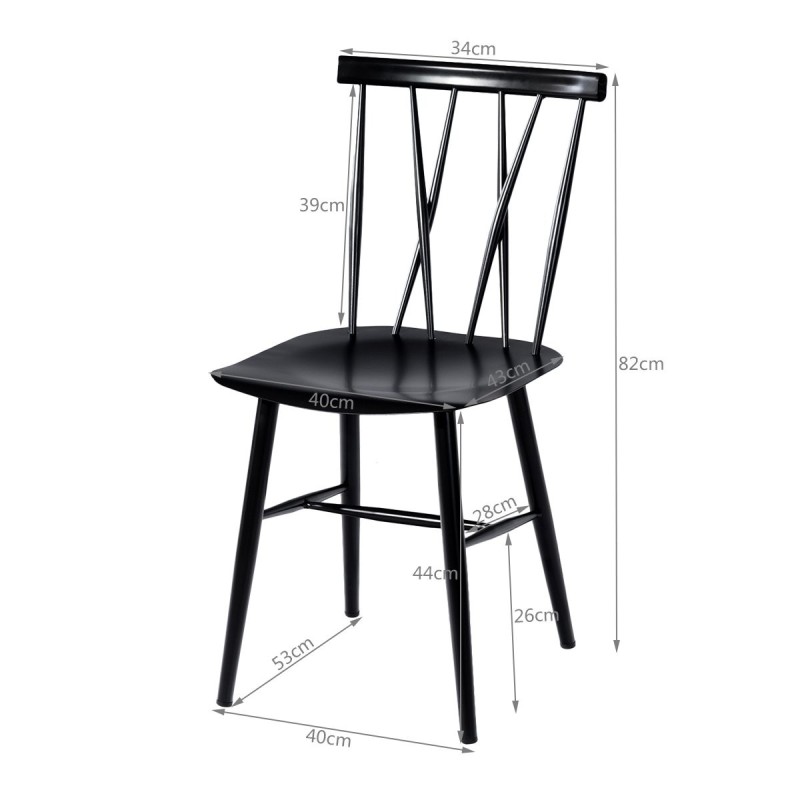 Kahden mustan terästuolin setti kaarevalla selkänojalla