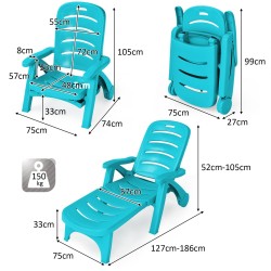 Turkoosi taitettava aurinkotuoli, säädettävä ja kestävä ulkokäyttöön