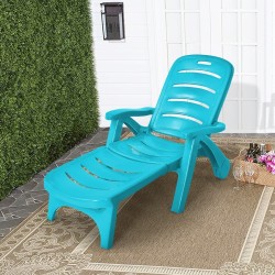 Turkoosi taitettava aurinkotuoli, säädettävä ja kestävä ulkokäyttöön