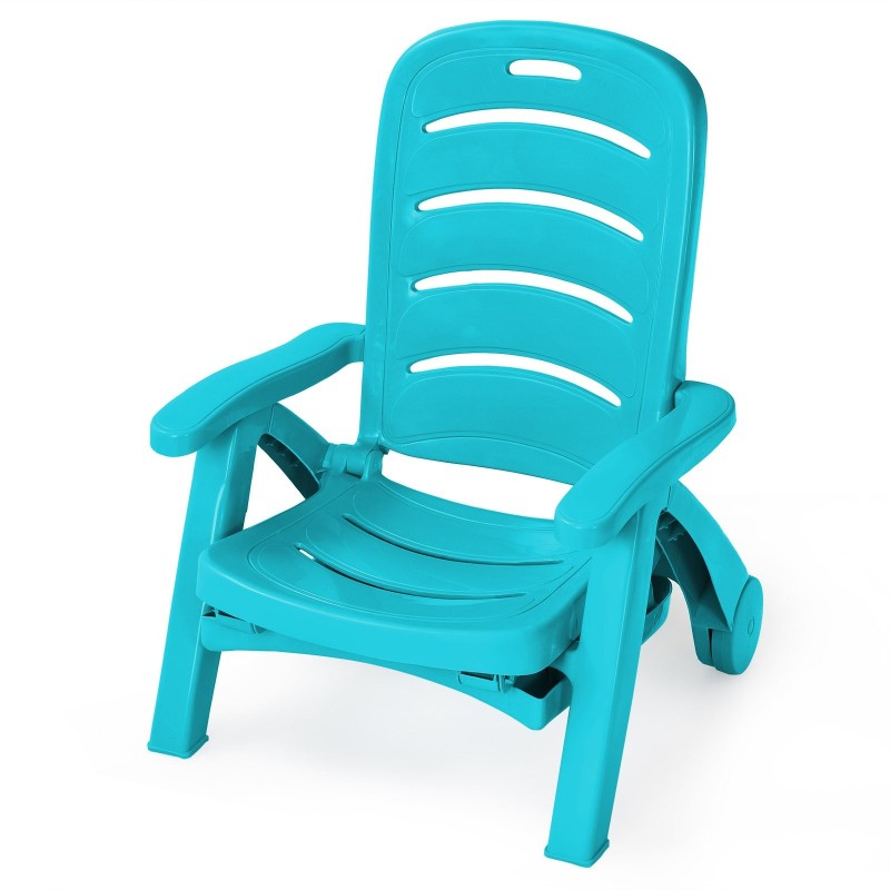 Turkoosi taitettava aurinkotuoli, säädettävä ja kestävä ulkokäyttöön