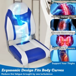 Taitettava sinivalkoinen veneistuin, ergonominen selkänoja, alumiinirunko Taitettava sinivalkoinen veneistuin, ergonominen selkänoja, alumiinirunko