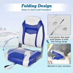 Taitettava sinivalkoinen veneistuin, ergonominen selkänoja, alumiinirunko Taitettava sinivalkoinen veneistuin, ergonominen selkänoja, alumiinirunko